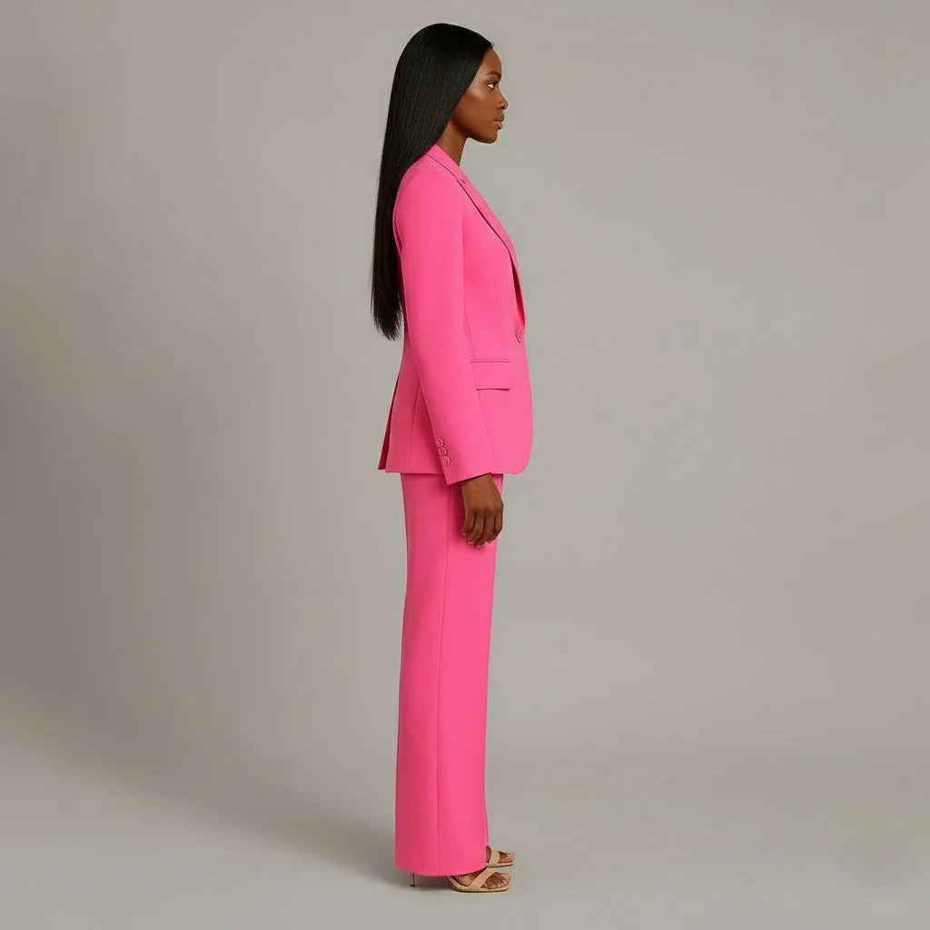 Pink Women's Formal Suit Set — Miranda Deep V-Neck Tailored - Side Stance