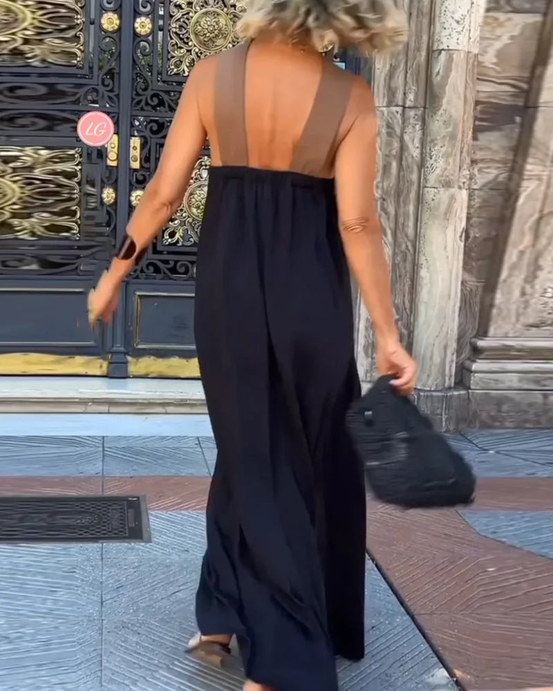 Scarlett | Elegant Halter Crossover Maxi Dress With Backless Design - Navy Blue - 6