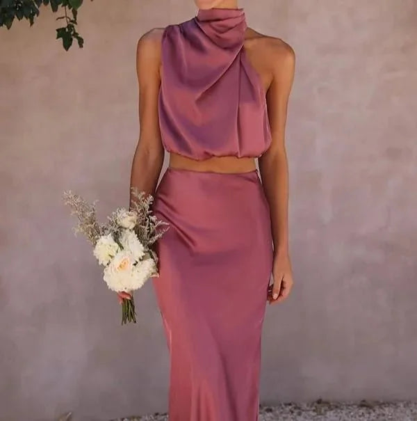 Purple Women's Halter Midi Dress — Irina Two-Piece Sleek - Back Detail