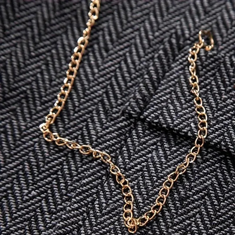Dark Grey Men's Herringbone Waistcoat — Declan Button-Front Tailored Lapel - Chain Detail