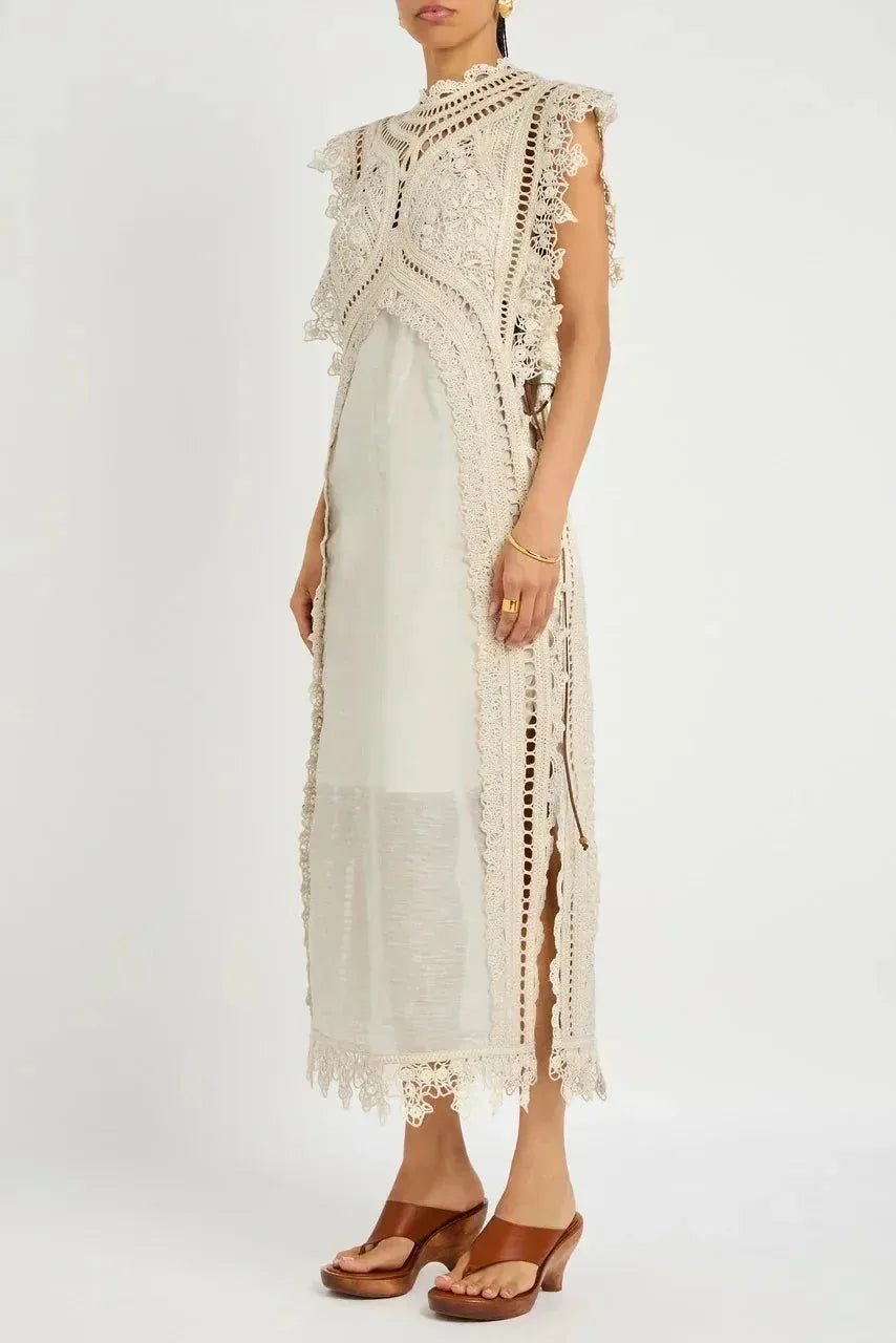 Florence | Elegant Lace High Neck Beach Dress - Cream - 5