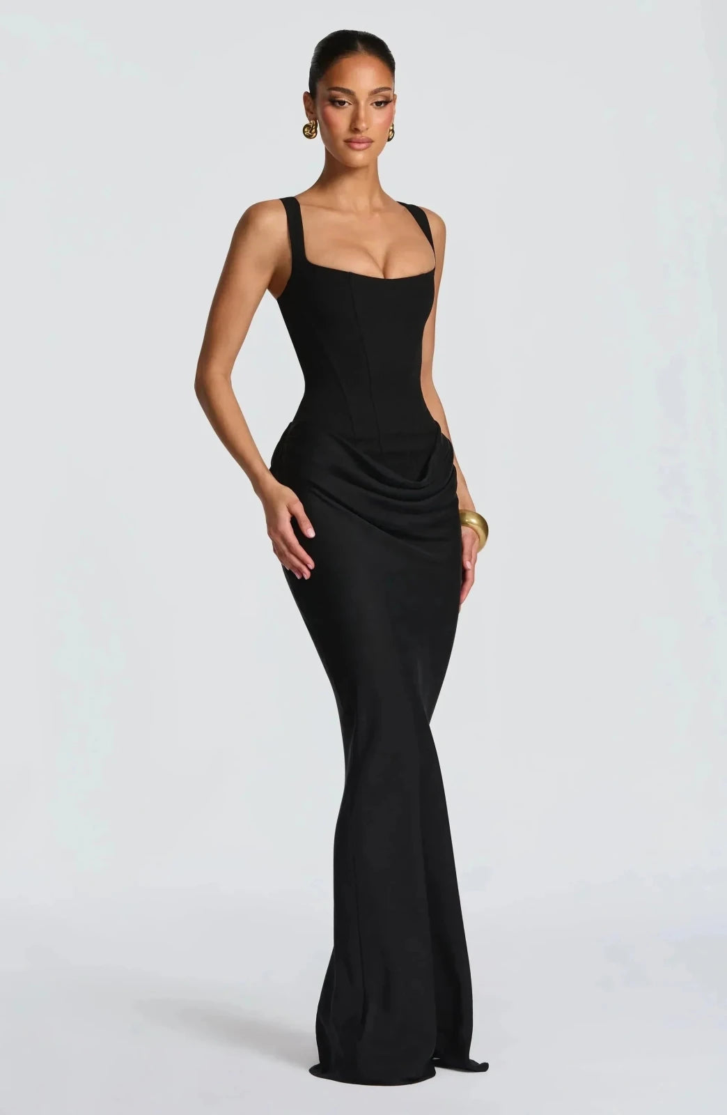 Florence | Lace - Up Back Maxi Dress - Black - 14