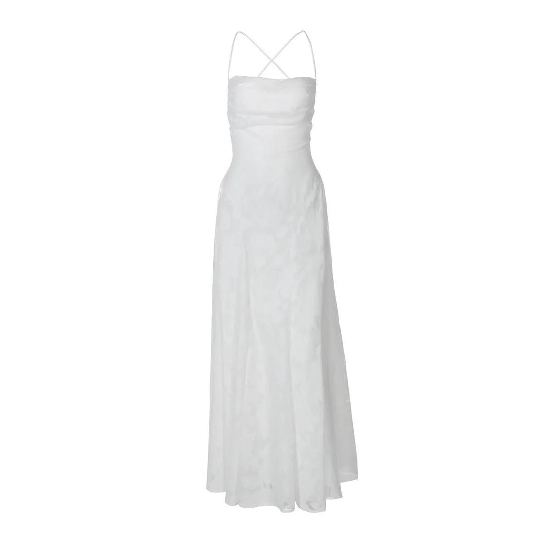 Margaret | Elegant Lace - Up Back Evening Dress - White - 6