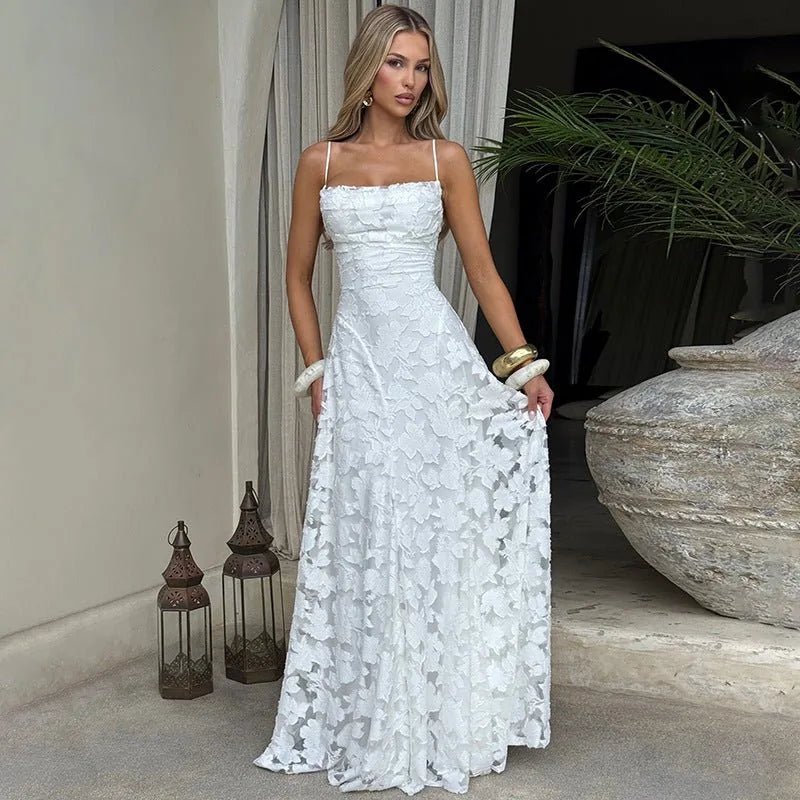 Margaret | Elegant Lace - Up Back Evening Dress - White - 2
