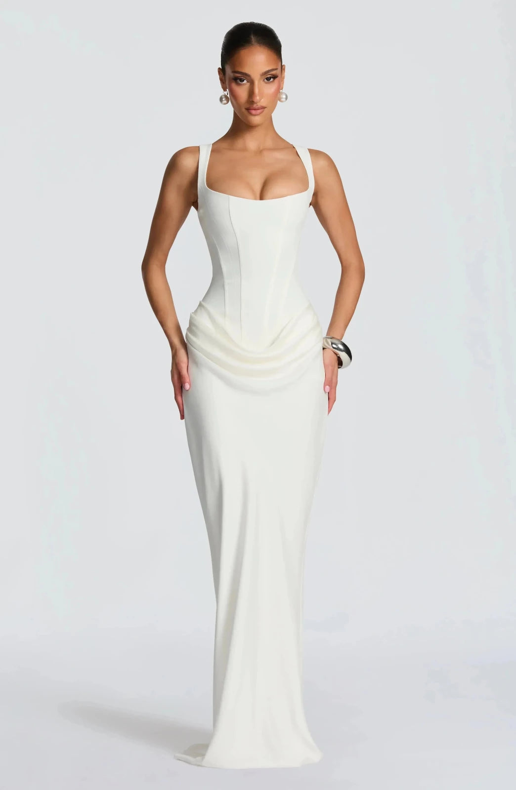 Florence | Lace - Up Back Maxi Dress - White - 8