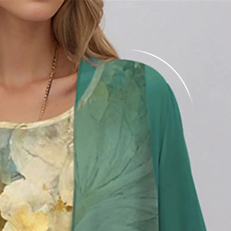 Blue Women's 2-Piece Summer Set — Abbie Layered Chiffon Floral - Close Up Detail