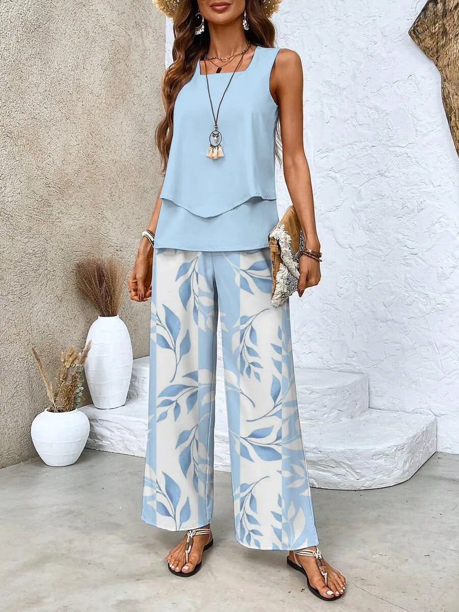 Nora | Elegant Summer Set With Layered Top - Light Blue - 1