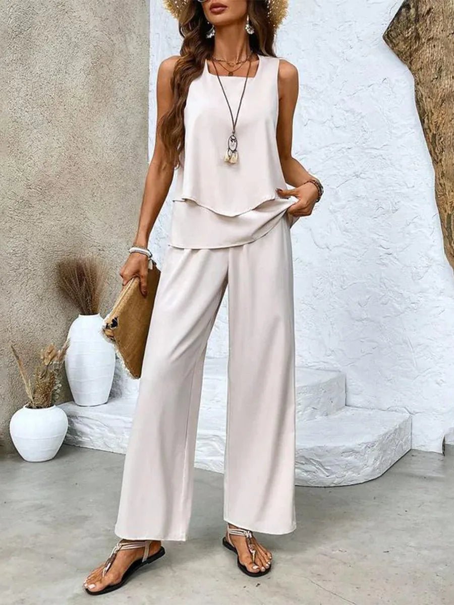 Nora | Elegant Summer Set With Layered Top - Light Pink - 5