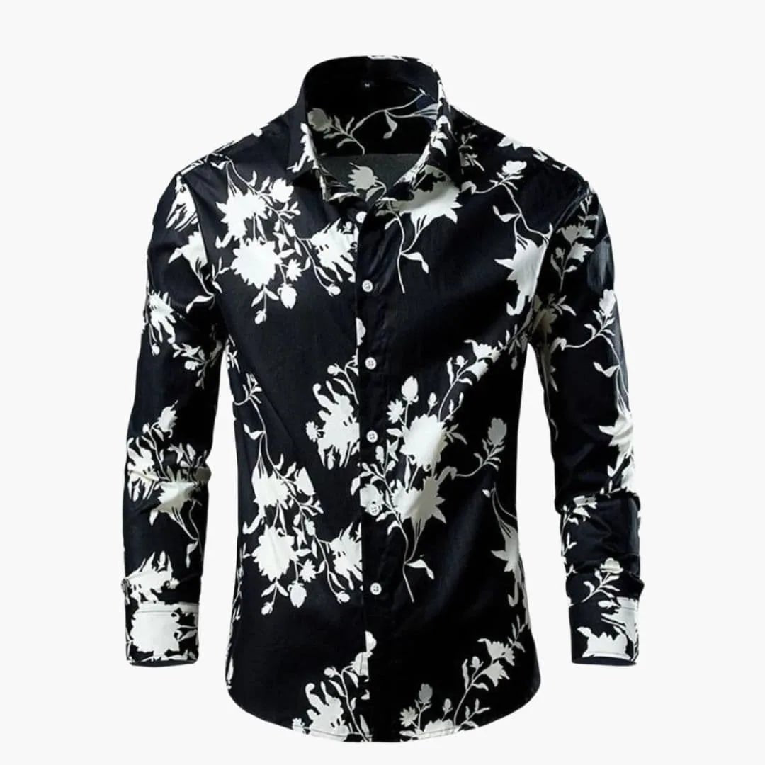 Elise | Long Sleeve Floral Print Blouse - Black - 2