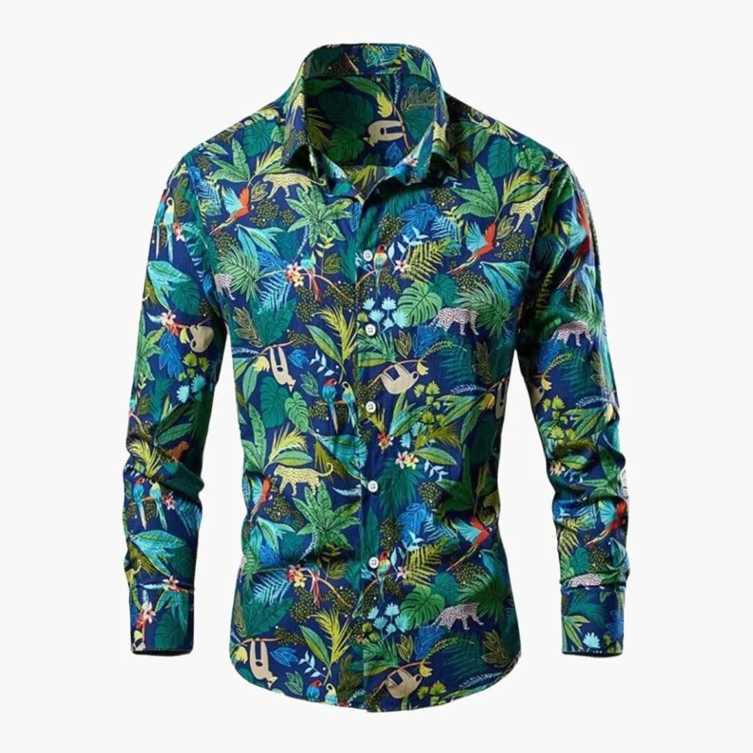 Elise | Long Sleeve Floral Print Blouse - Navy Blue - 6