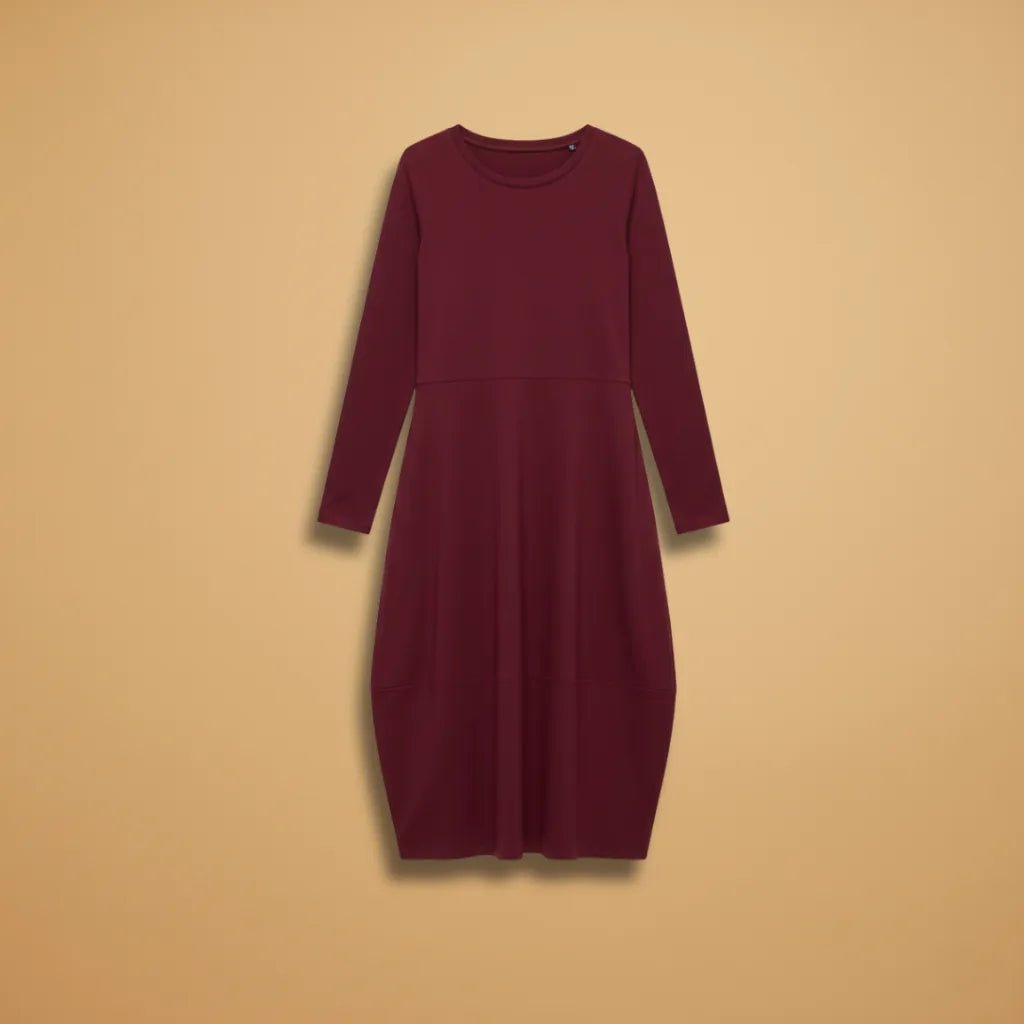 Beatrice | Classic Women Midi Dress with Long Sleeves - Burgundy - 1