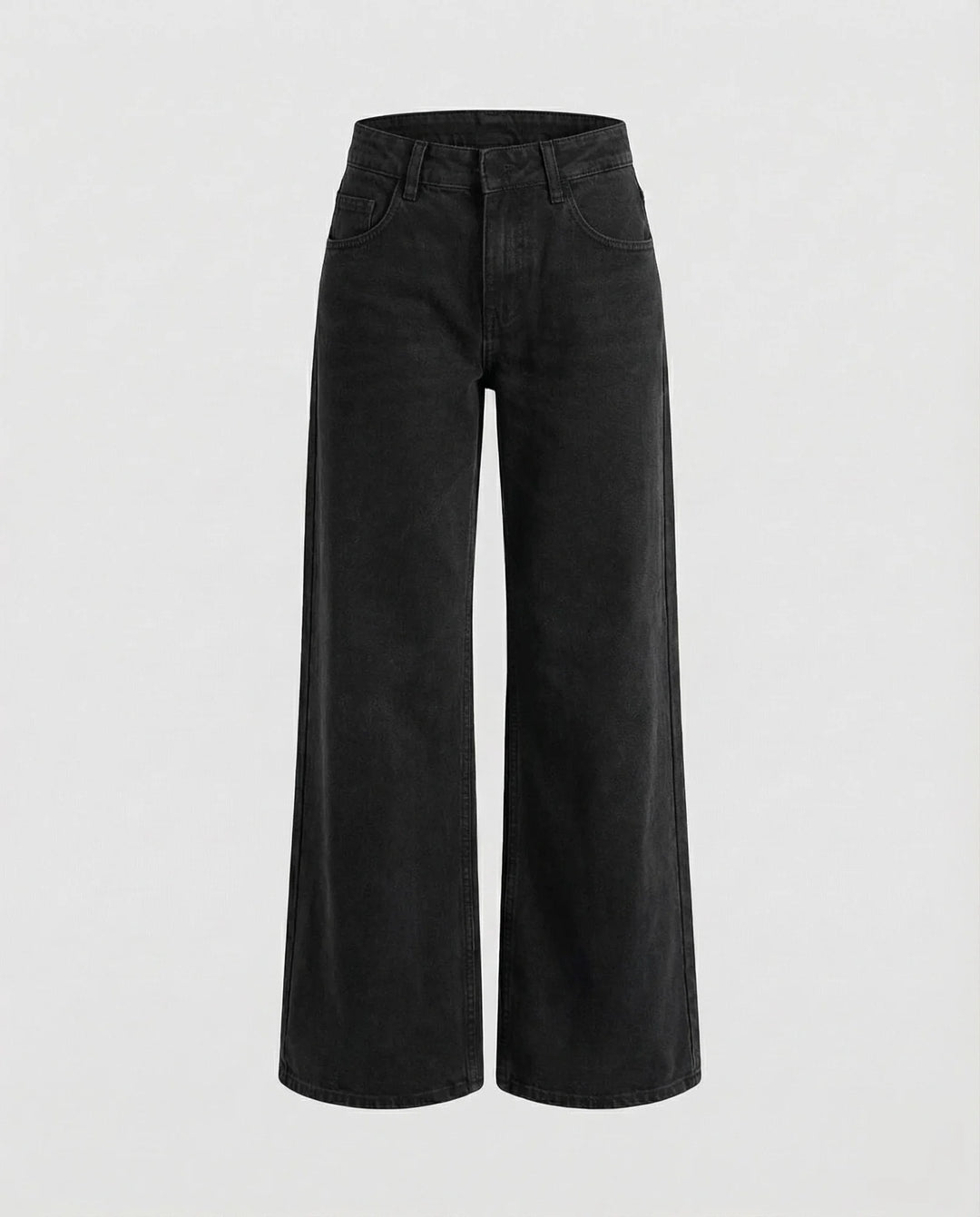 Black Women's Low Rise Straight Leg Jeans - Flat Lay Dark