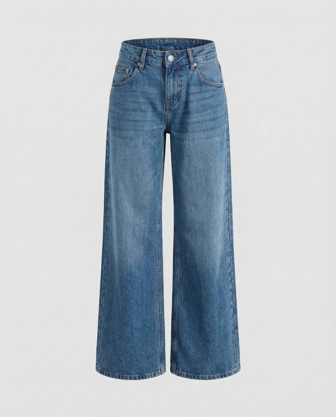 Blue Women's Low Rise Straight Leg Jeans - Flat Lay Medium