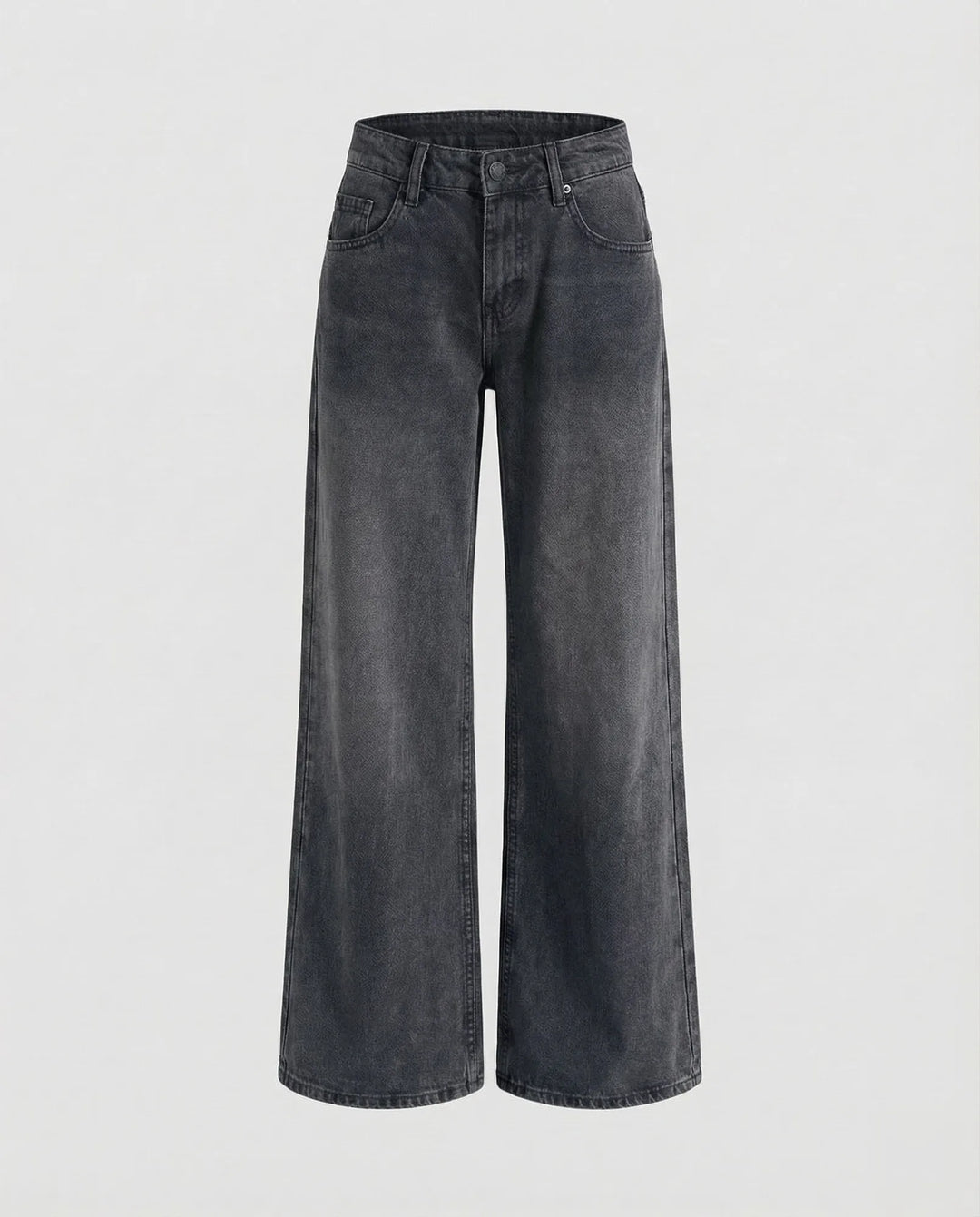 Dark Gray Women's Low Rise Straight Leg Jeans - Flat Lay Charcoal