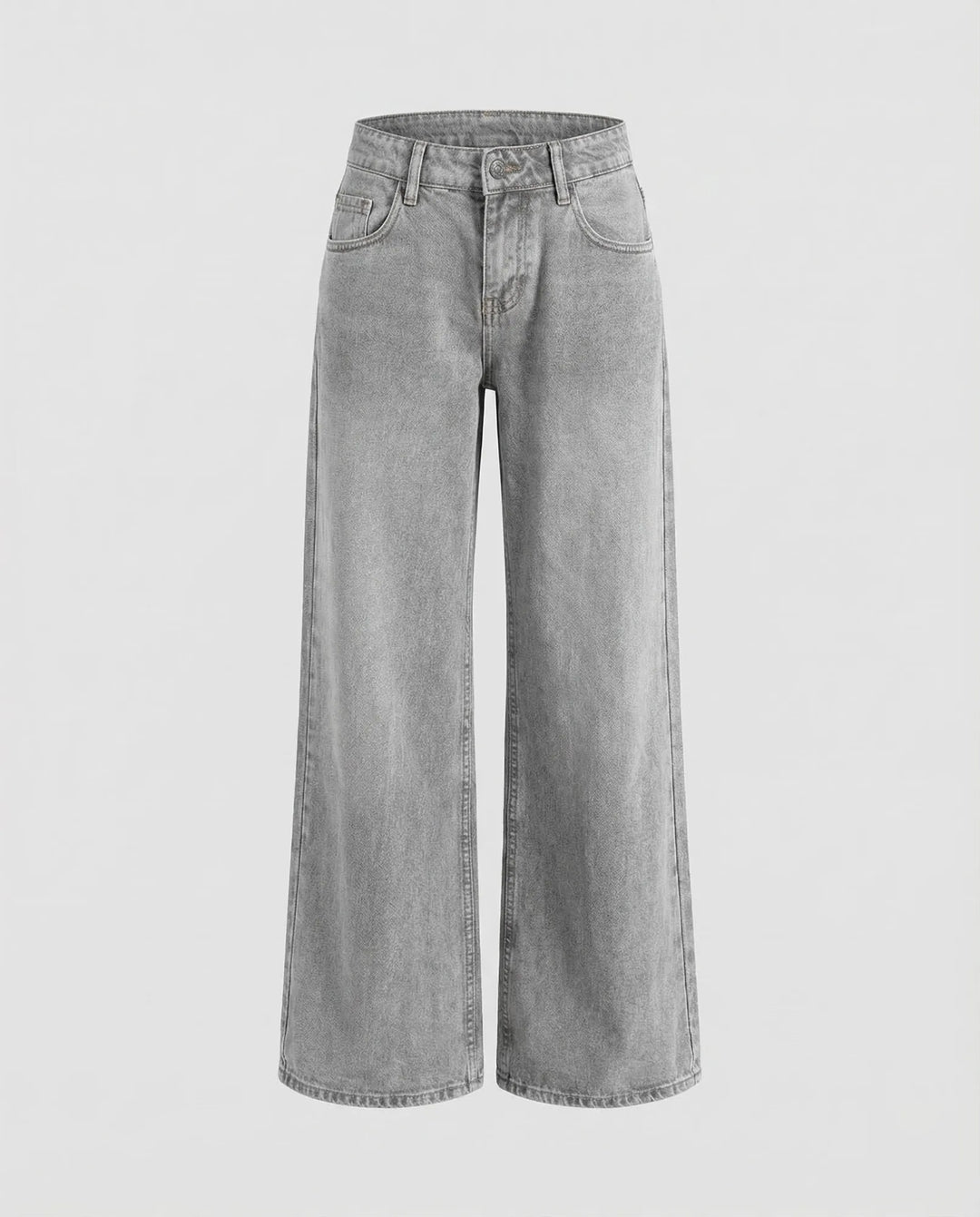 Light Gray Women's Low Rise Straight Leg Jeans - Flat Lay