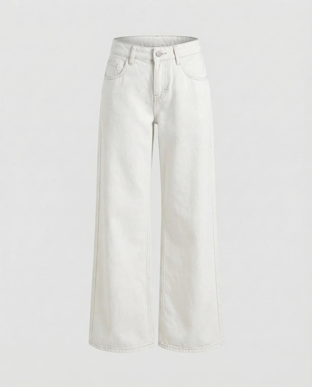 White Women's Low Rise Straight Leg Jeans - Flat Lay