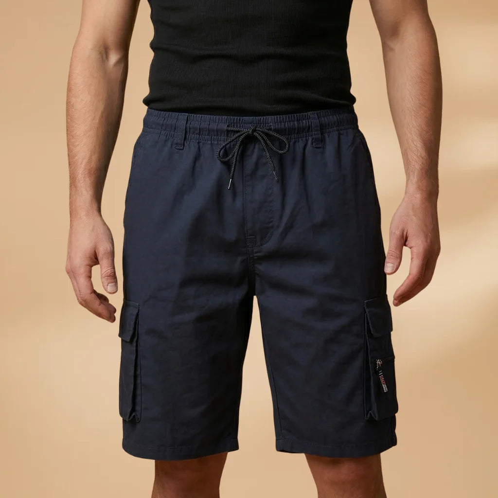 Navy Blue Men's Cargo Shorts — Henry Drawstring Pockets Military - Front Lifestyle