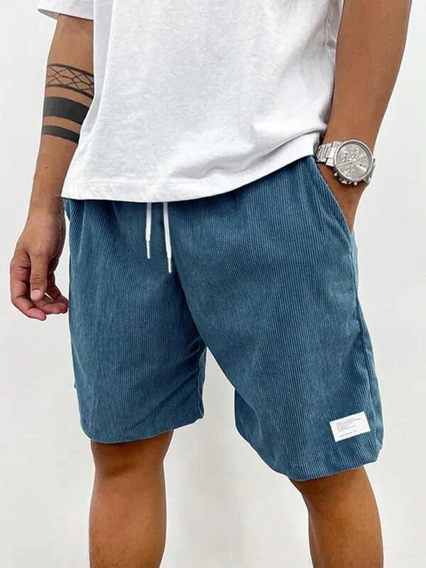 Blue Men's Drawstring Summer Shorts — Levi Corduroy Casual Beach - Front Full