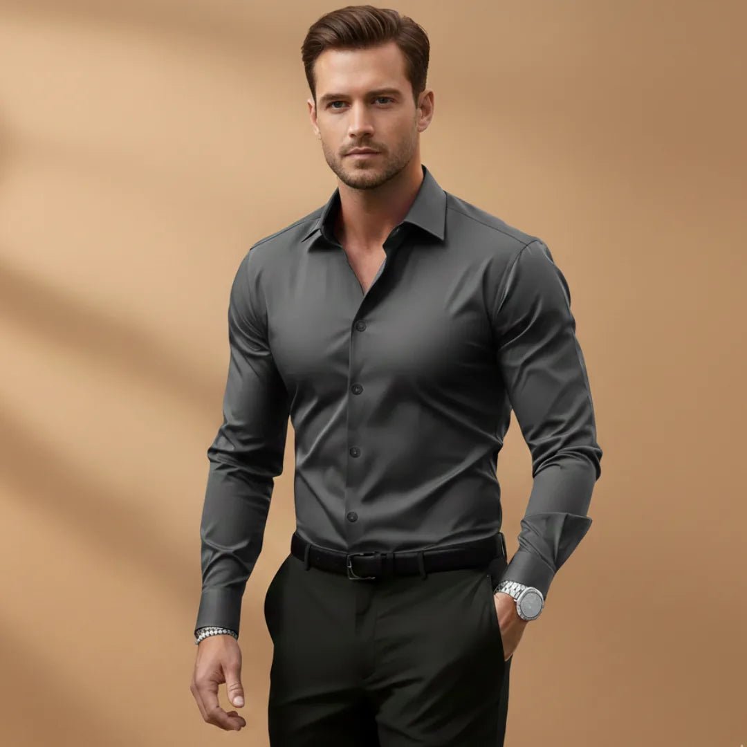 Theo | Men's Fitted Shirt with Structured Collar - Dark Gray - 10
