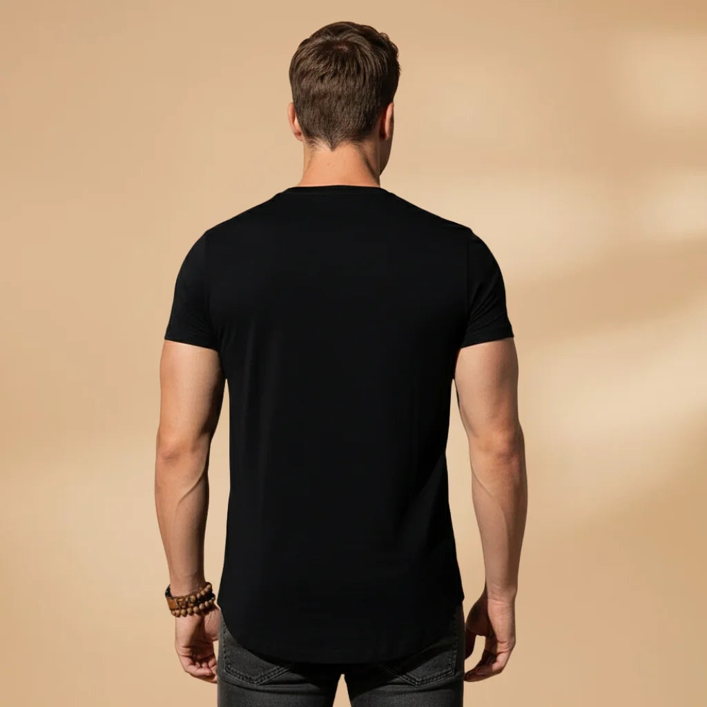 Black Men's Fitted Workout T-Shirt — Eli Athletic Crew Neck Short Sleeve - Back Full