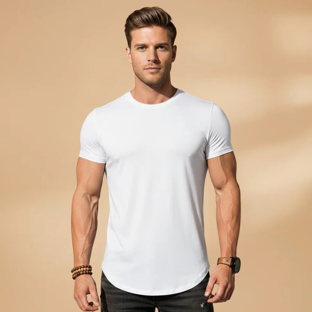 White Men's Fitted Workout T-Shirt — Eli Athletic Crew Neck Short Sleeve - Athletic Stance