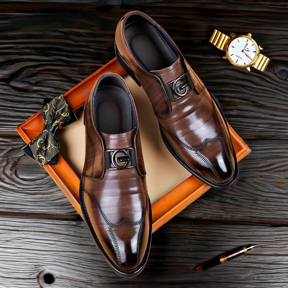 Brown Men's Handmade Leather Shoes — Cole Monk Strap Business Formal - Flat Lay Accessories