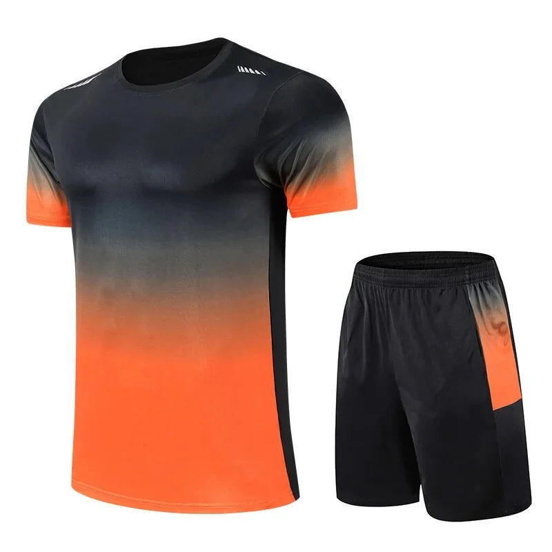 Orange Men's Quick Dry Athletic Set — Ben Gradient Short Sleeve - Model Pose