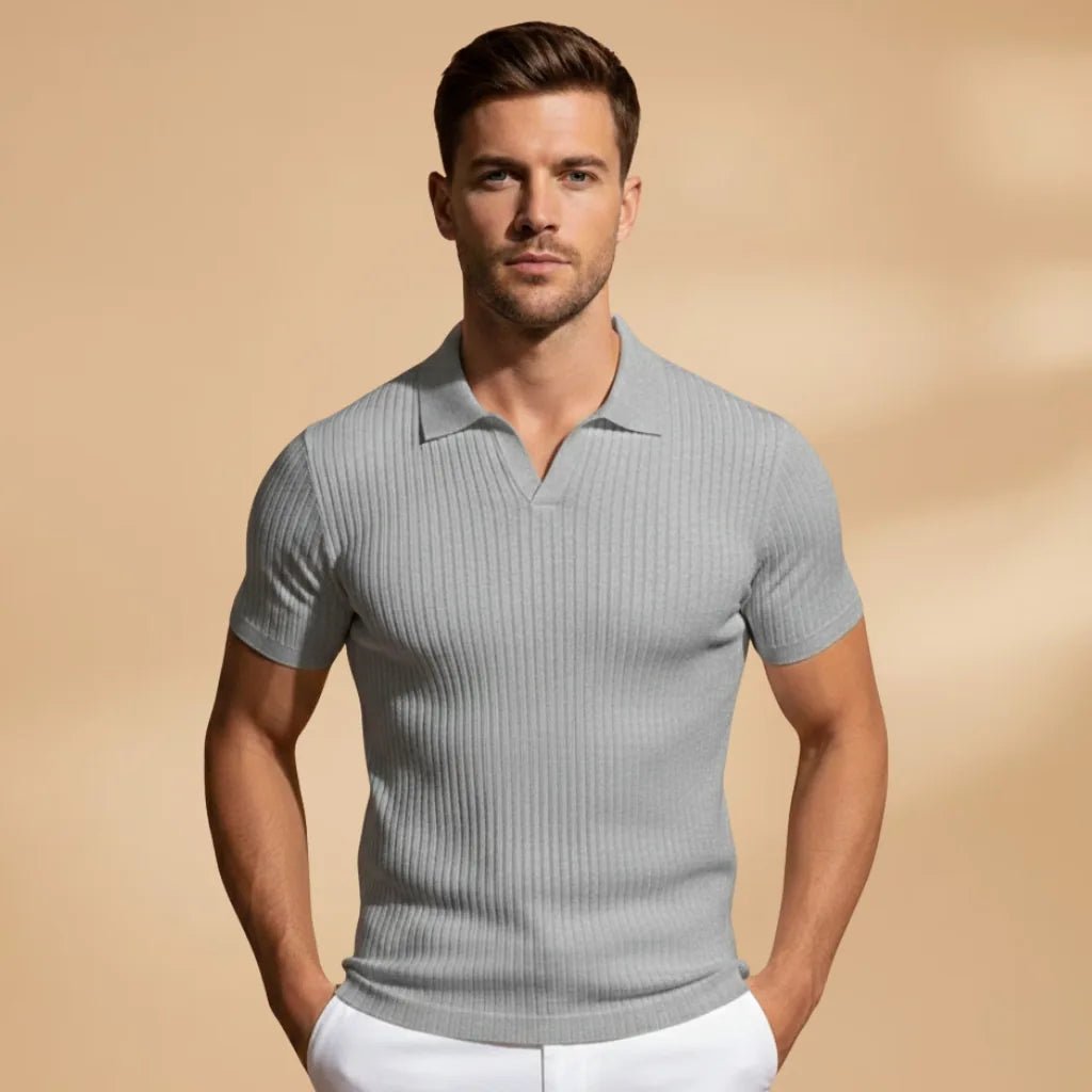 Elliot | Stylish Men's Ribbed Polo Slim Fit Short Sleeve - Light Gray - 2