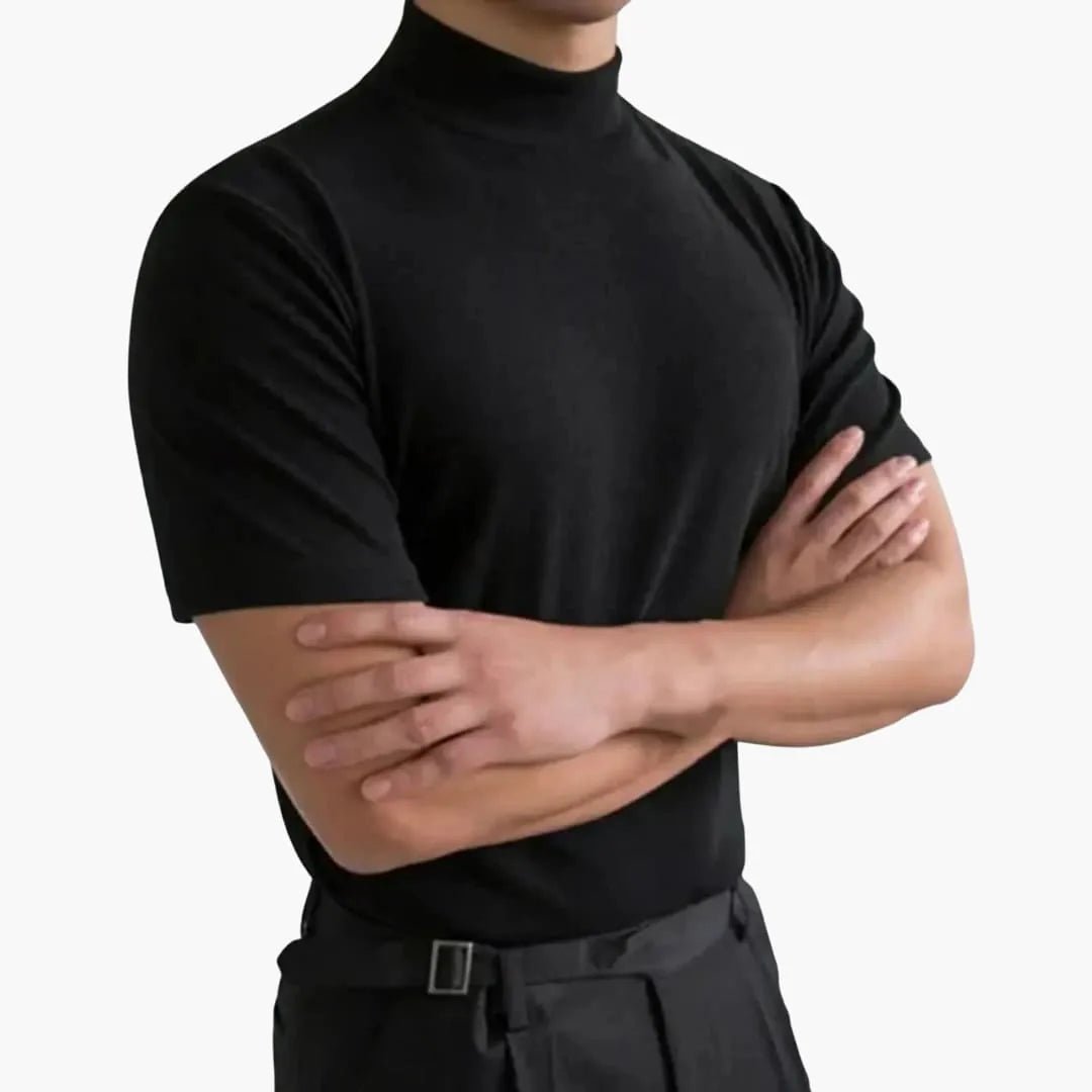 Sebastian | Men's Mock Neck Short Sleeve T-Shirt - Black - 3