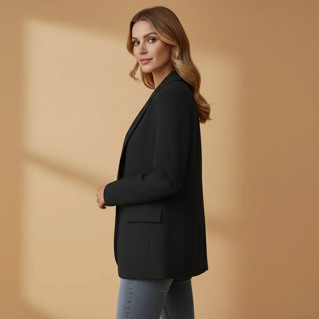 Black Stylish Women's Blazer with Notched Lapel - Side Profile