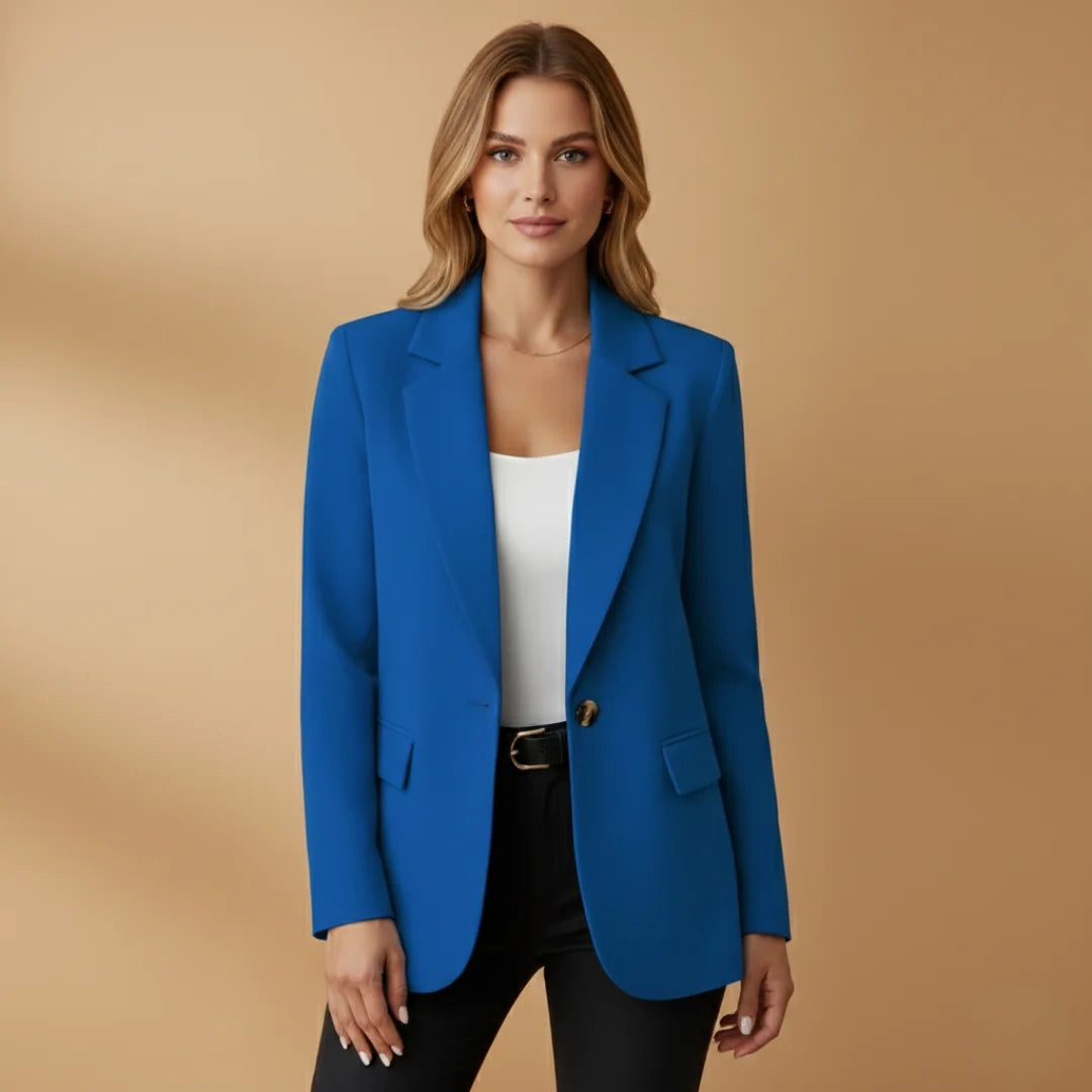 Blue Stylish Women's Blazer with Notched Lapel - Front Formal