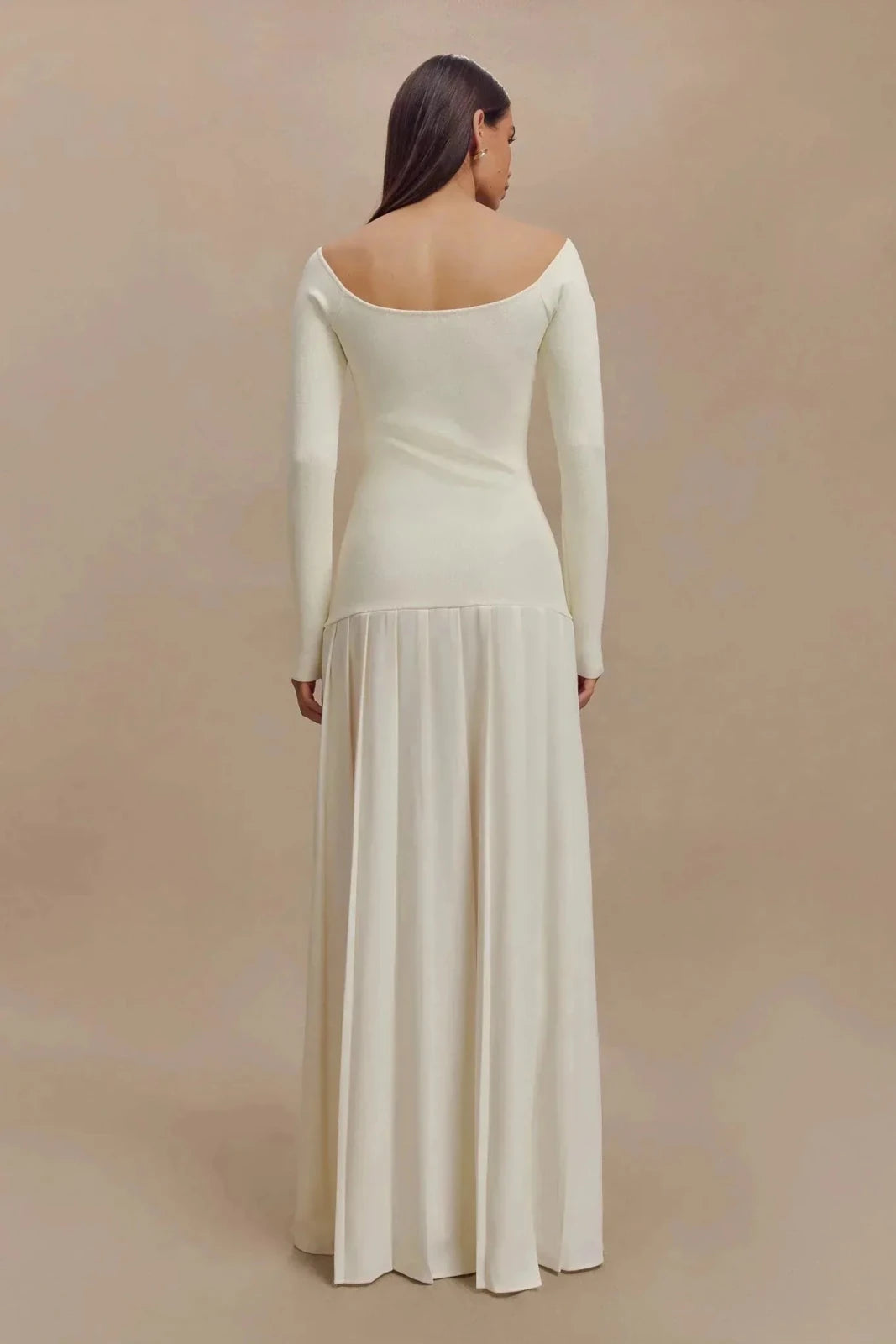 Alba | Elegant Off - Shoulder Long White Dress with Pleated Skirt - White - 2
