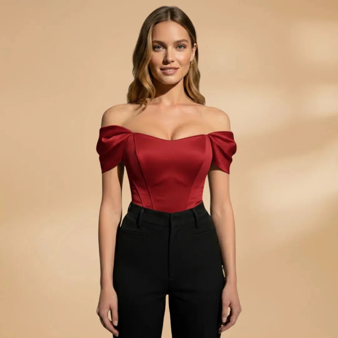 Rosie | Elegant Off Shoulder Top With Sweetheart Neckline - Red - 8
