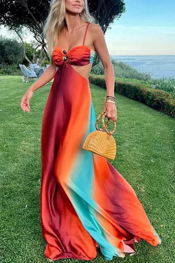 Coral Women's Ombre Cutout Halter Maxi Dress — Sloane Sunset Beach - Front Full