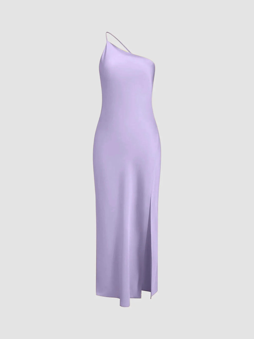 Blue Women's Satin Maxi Dress Back Slit — Hermione One Shoulder Cut-Out - Front