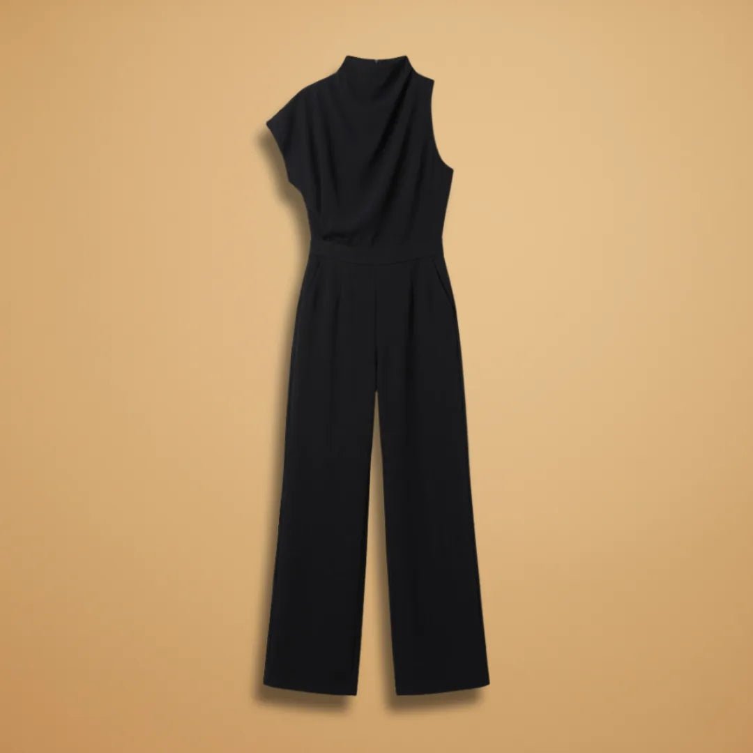 Celeste | Elegant One Shoulder Women's Jumpsuit with Wide Legs - Black - 1