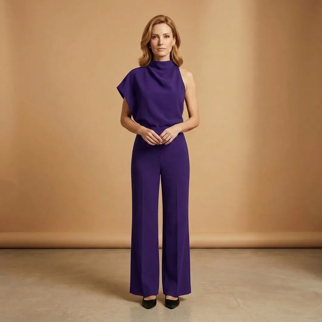 Celeste | Elegant One Shoulder Women's Jumpsuit with Wide Legs - Purple - 8
