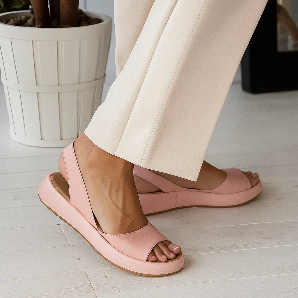 Pink Women's Open Toe Orthopedic Sandals — Sylvia Slingback Wedge Cushioned - Side Pose