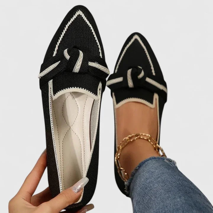 Black Stylish Orthopedic Loafers with Bow Detail - Flat Lay