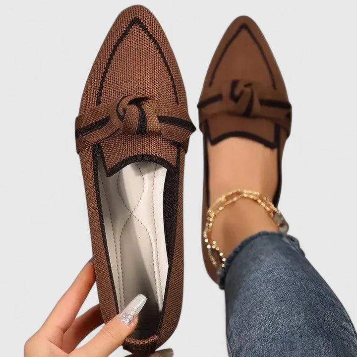 Brown Stylish Orthopedic Loafers with Bow Detail - Side Pose