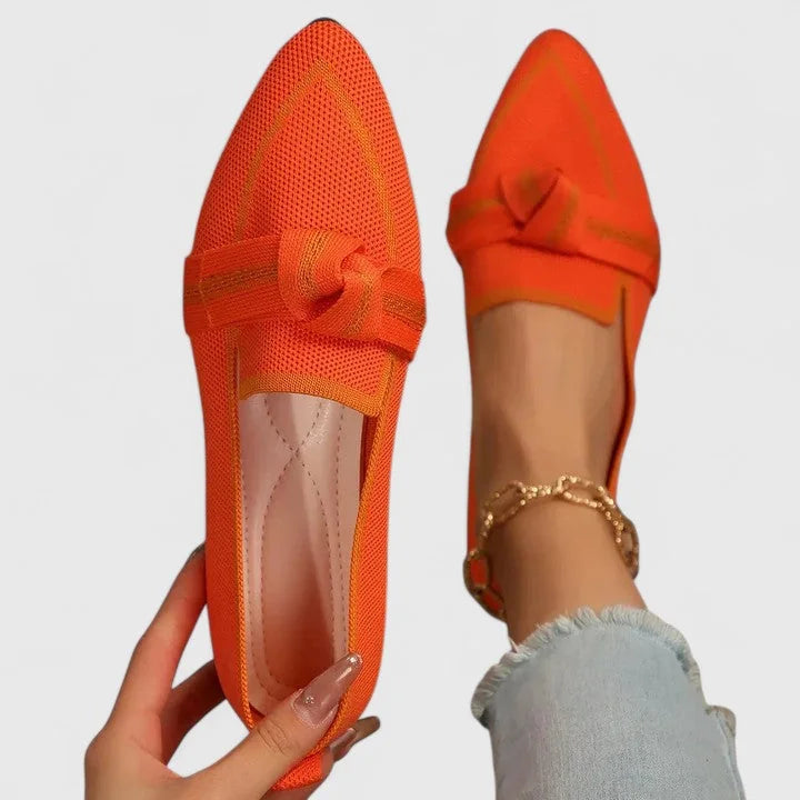 Orange Stylish Orthopedic Loafers with Bow Detail - Worn Lifestyle