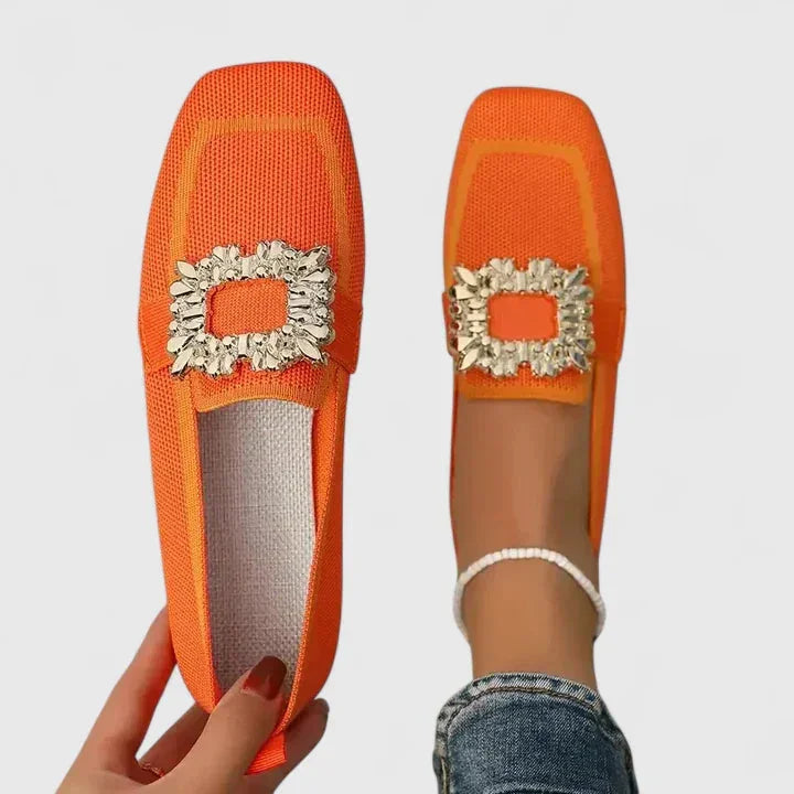 Orange Women's Orthopedic Loafers — Megan Fringe Detail Comfort Slip-On - Flat Lay
