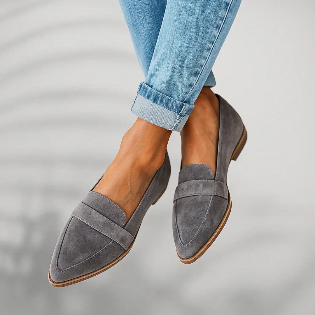 Gray Women's Orthopedic Loafers — Tamsin Pointed Toe Slip-On Comfort - Worn Lifestyle