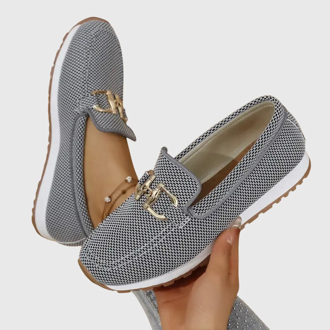 Gray Women's Orthopedic Loafers — Pia Chain Detail Athletic Comfort - Flat Lay