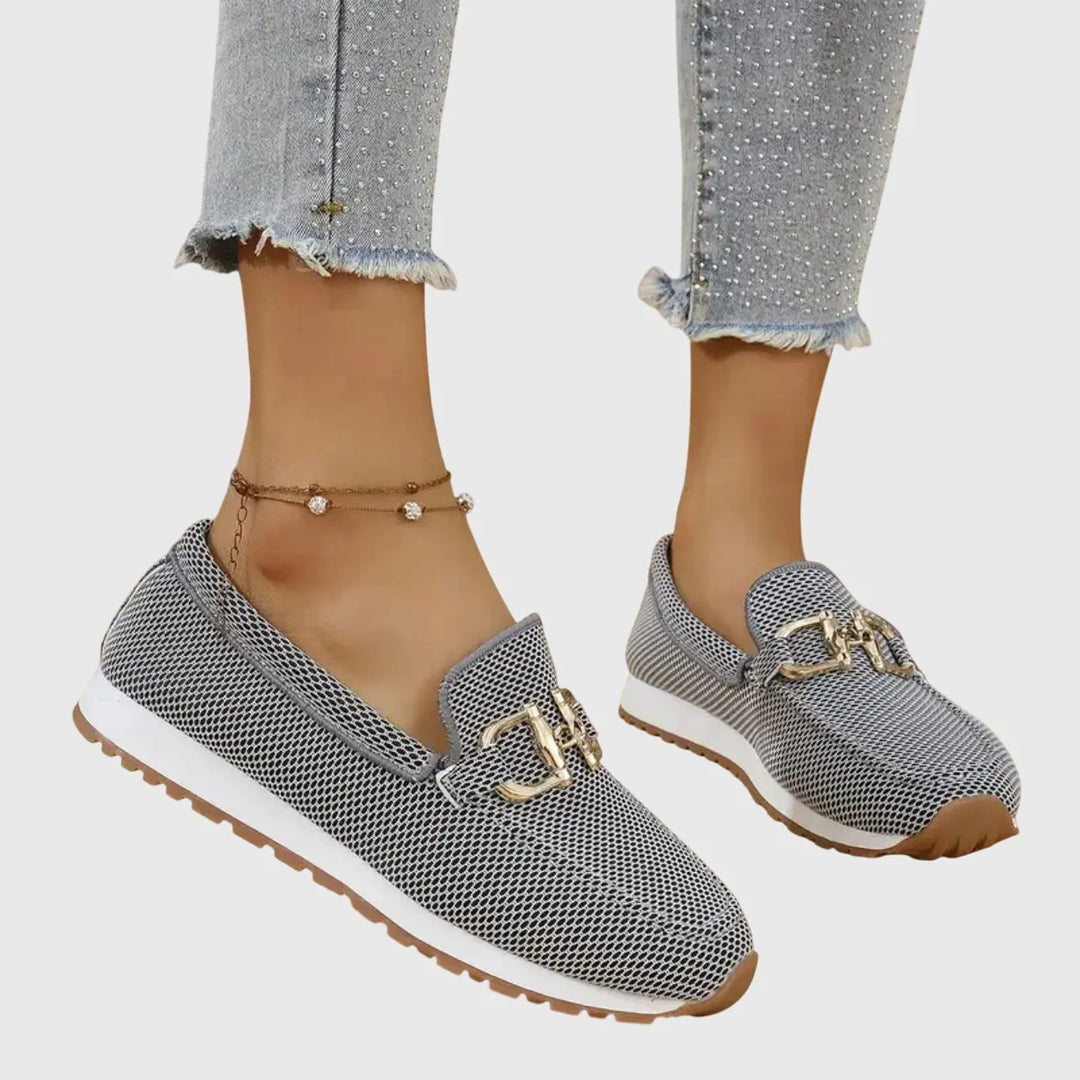 Gray Women's Orthopedic Loafers — Pia Chain Detail Athletic Comfort - Front Detail