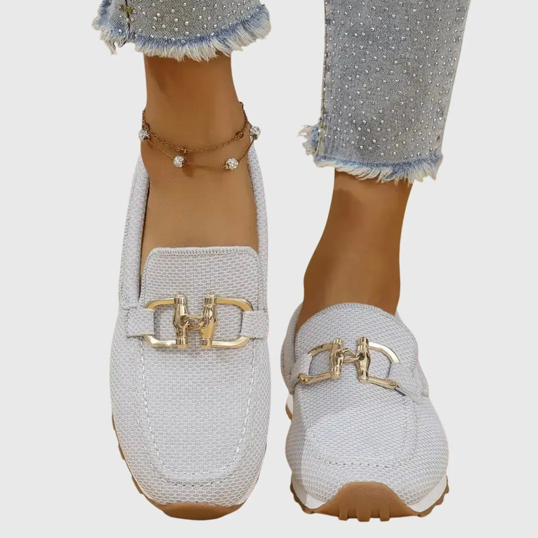 Light Gray Women's Orthopedic Loafers — Pia Chain Detail Athletic Comfort - Worn Lifestyle