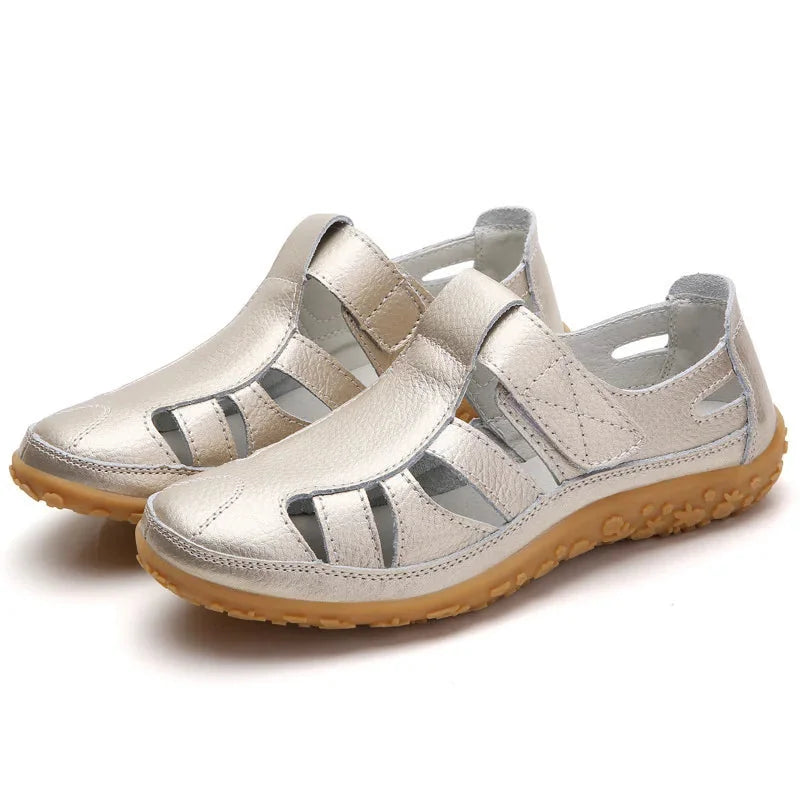 Gold Women's Orthopedic Non-Slip Sandals — Vanessa Cushioned Breathable T-Strap - Studio White