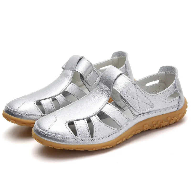 Silver Women's Orthopedic Non-Slip Sandals — Vanessa Cushioned Breathable T-Strap - Studio Pose