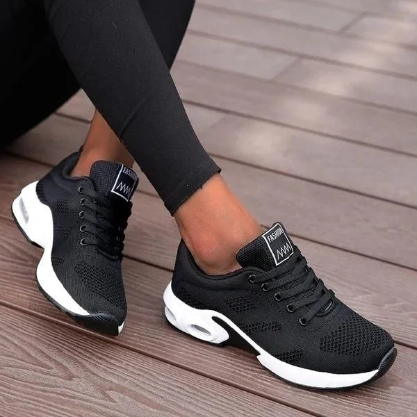 Black Women's Orthopedic Premium Sneakers — Cassie Breathable Athletic Running - Side Pose