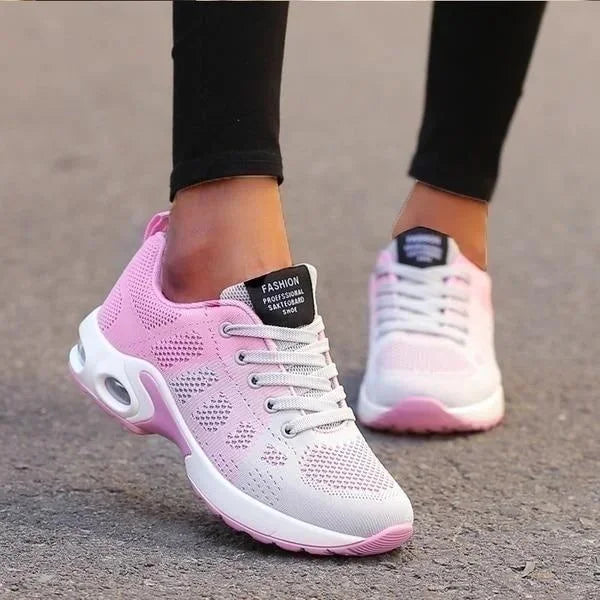 Pink Women's Orthopedic Premium Sneakers — Cassie Breathable Athletic Running - White Worn Lifestyle